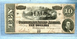 1864 Confederate States 10 dollar Note. Civil War Confederate currency.