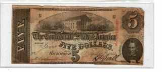 Item #16793 1864 Confederate States 5 dollar Note. Civil War Confederate Note