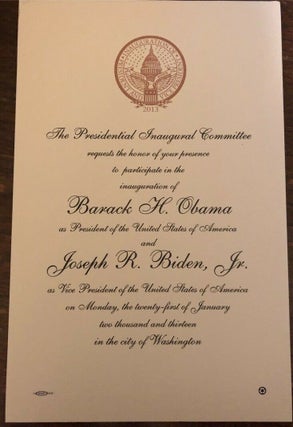 Obama & Biden 2013 Inauguration Invitation. Barack Obama.