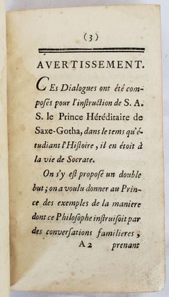 Enlightenment Moral Philosophy Jacques Vernet Dialogues Socratiques 1754 First Edition Instruction for Saxe Gotha Court