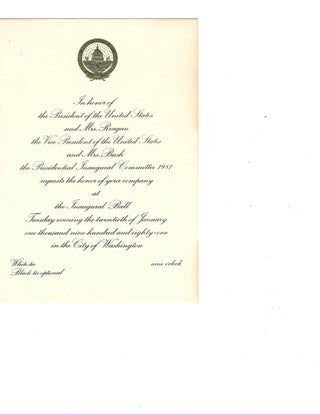 Item #16894 Ronald Reagan U.S. President Offical Inaugural Ball Invitation 1981 Cool Neat....