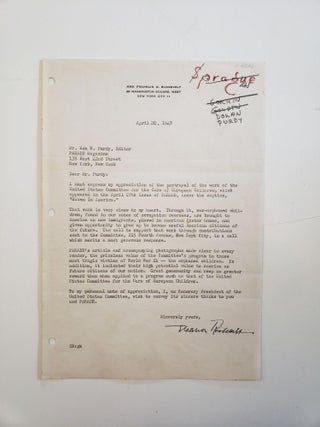 Item #16998 In Heartfelt Letter, First Lady Eleanor Roosevelt Writes About “those most tragic...