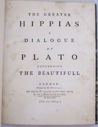 1759 Edition of Plato’s Dialogue Concerning the Beautifull