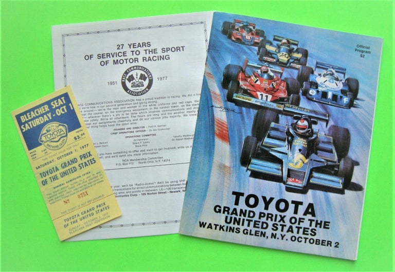 Item #17200 Formula One 1977 Watkins Glen Grand Prix Program with Insert and Ticket: James Hunt Wins. James Hunt Formula One.