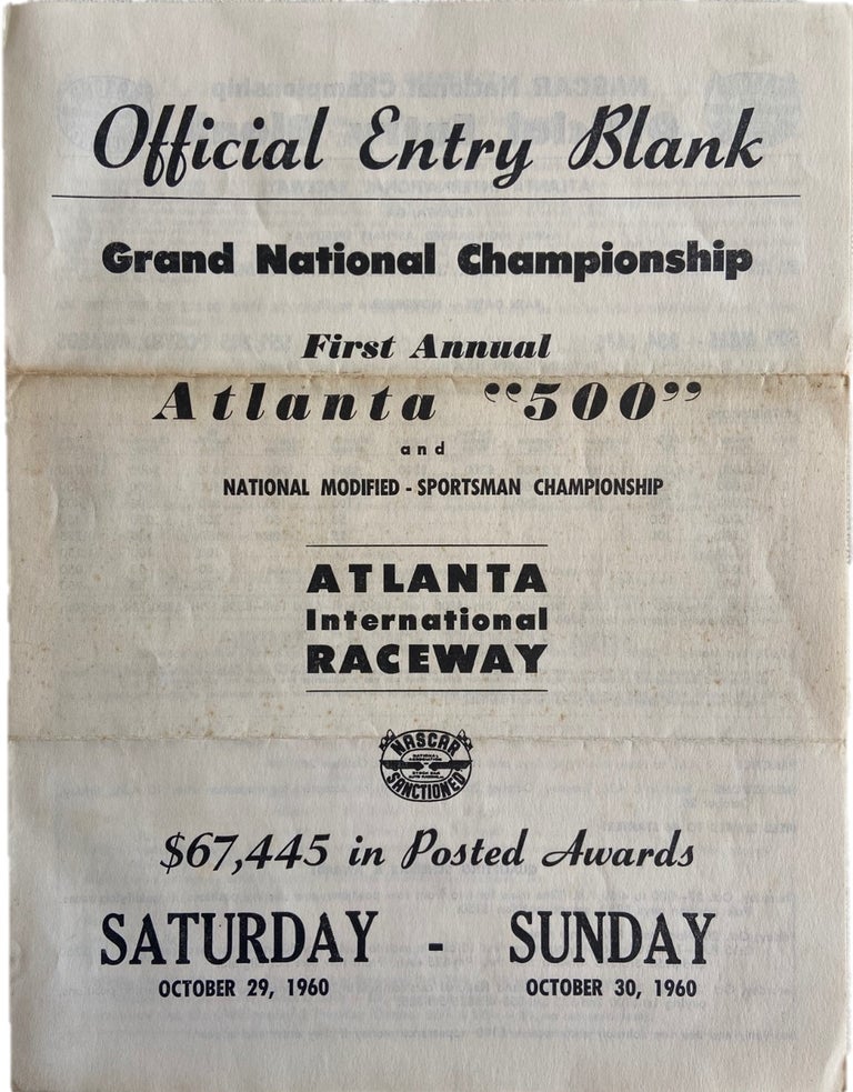 Item #17343 First Annual Atlanta "500", 1960. Atlanta 500 NASCAR.