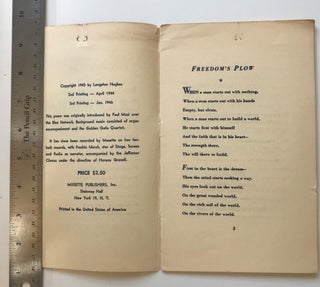 Signed Copy of Langston Hughes's "Freedom's Plow": ALL MEN ARE CREATED EQUAL./ NO MAN IS GOOD ENOUGH/ TO GOVERN ANOTHER MAN/ WITHOUT HIS CONSENT.