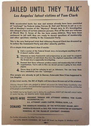 Item #17416 Civil Rights Congress Broadside Denouncing McCarthyist Persecution in Los Angeles....