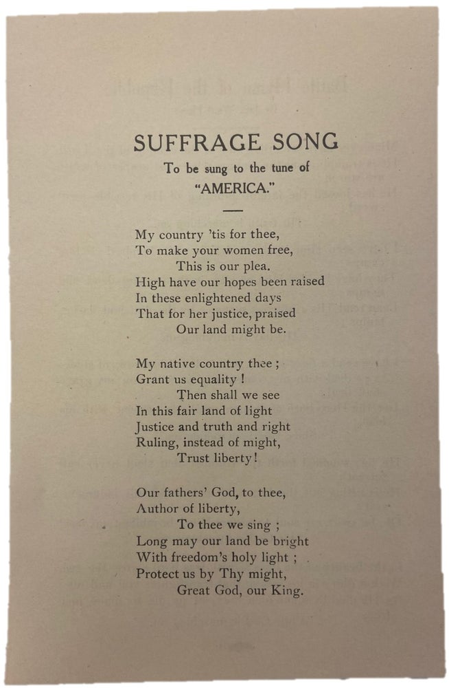 Item #17439 Handbill with Julia Ward Howe's Battle Hymn of the Republic and Suffrage Song. Julia Ward HOWE.