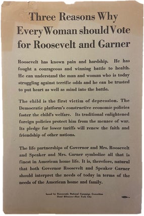 Scarce Handbill Proposing Three Reasons Why Every Woman should Vote for Roosevelt and Garner. FDR Roosevelt.