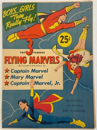 Item #17447 1945 Color Booklet of Captain Marvel Superhero large cut out. Women in Comics Flying...
