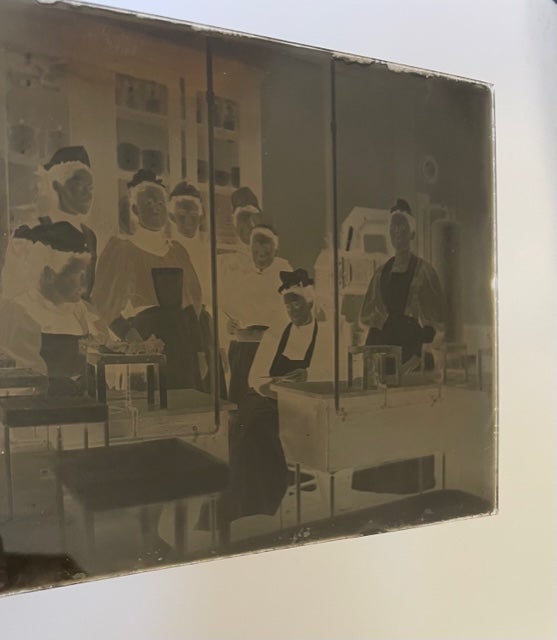 Item #17456 Original Glass Plate Negative and Reprinted Photo of a Group of Early Female Hospital Workers, Circa 1900. Nurses Women In Medicine.