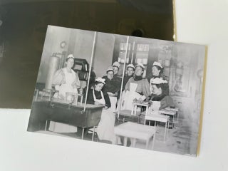Original Glass Plate Negative and Reprinted Photo of a Group of Early Female Hospital Workers, Circa 1900