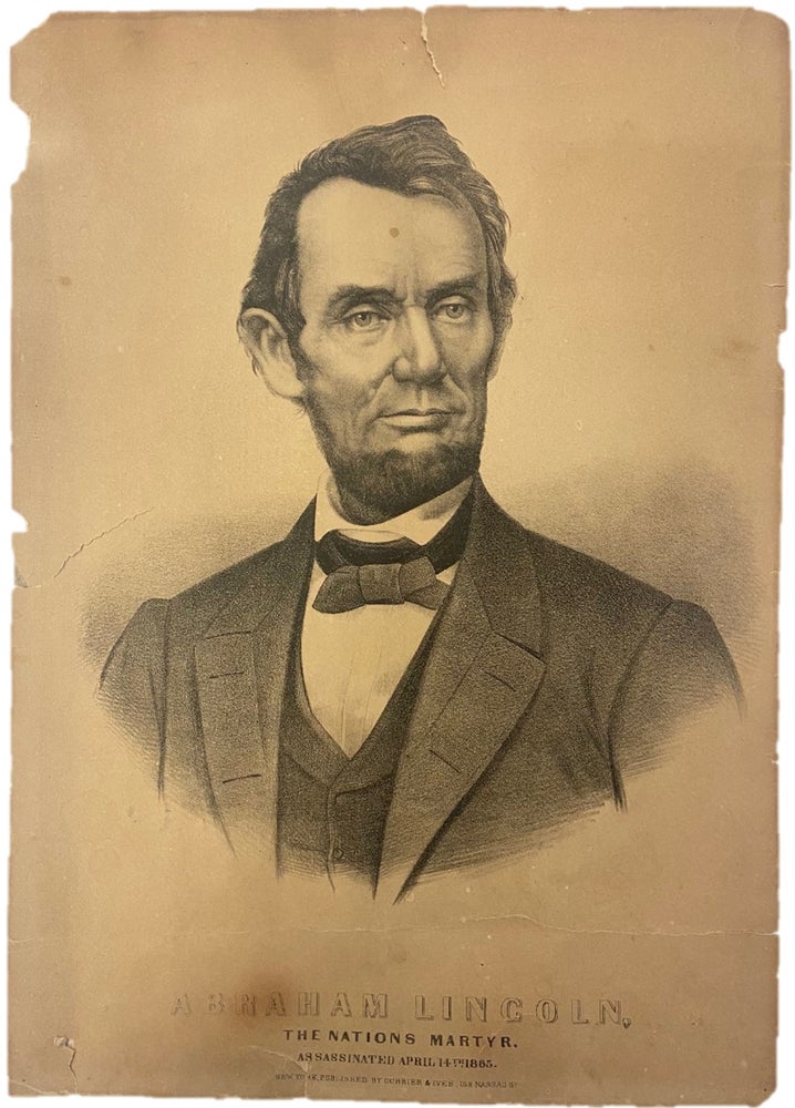 Item #17528 1865 Lithograph Portrait of Abraham Lincoln, "The Nation's Martyr", Printed Shortly After Assassination. Abraham Lincoln.