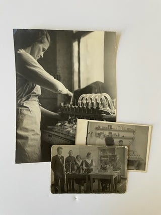 Item #17543 Three Photograph Archive circa 1910 of Female Scientists Conducting Lab Experiments....