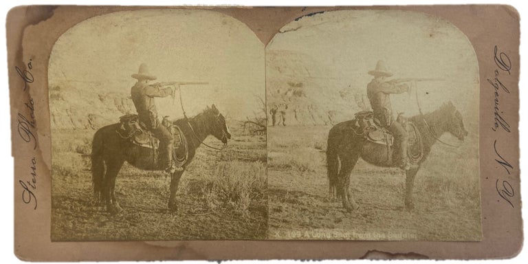 Item #17664 Original photograph of Texas Ranger Taking Aim While on his Horse - circa 1880. Texas Ranger Wild West.