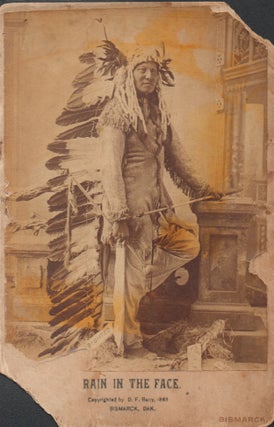 Cabinet Card Photo of Lakota Sioux Warchief Rain in the Face in Full Feather Headdress, c. 1880. Lakota Native Americans.