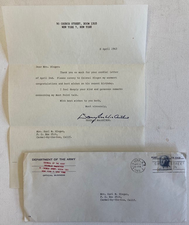 Item #17715 General MacArthur Typed Letter Signed. Douglas Macarthur.