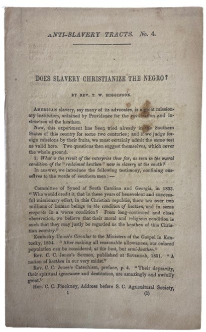 Item #17754 Abolitionist Tract Asks "Does Slavery Christianize the Negro?" Abolition Slavery.
