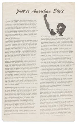 Item #17773 BLACK PANTHERS: "Justice Amerikan Style." Flier on black-American oppression. African...