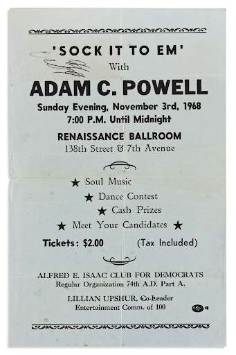 Item #17800 Harlem fundraiser event at the Renaissance Ballroom for the first African-American to be elected to Congress from New York,Adam Clayton Powell. Harlem African American.