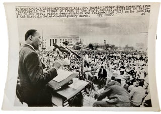 Item #17846 Original Photo of Martin Luther King Speaking to a Large Crowd of Protesters After...