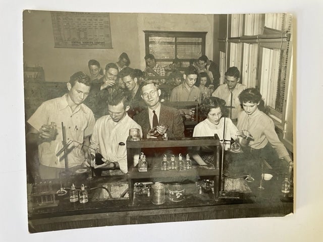 Item #17860 Original Photo of Female Students Conducting Chemistry Experiments. Photography Women in Science.