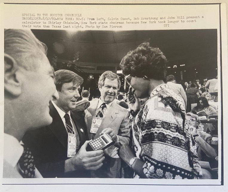 Item #17901 Press Photo of First African American Congresswoman Shirley Chisholm Being Mocked by White Delegates. Shirley Chisholm.