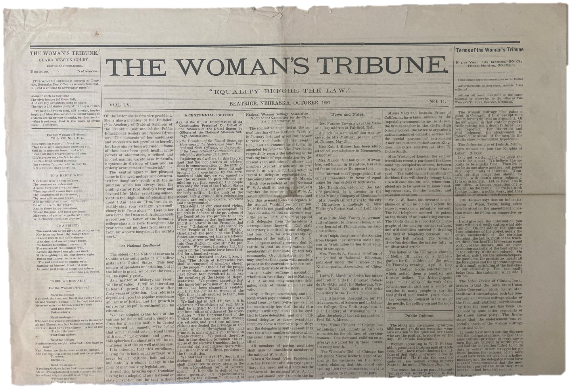 Woman s Tribune Covers Woman Suffrage 1887 Newspaper Suffrage