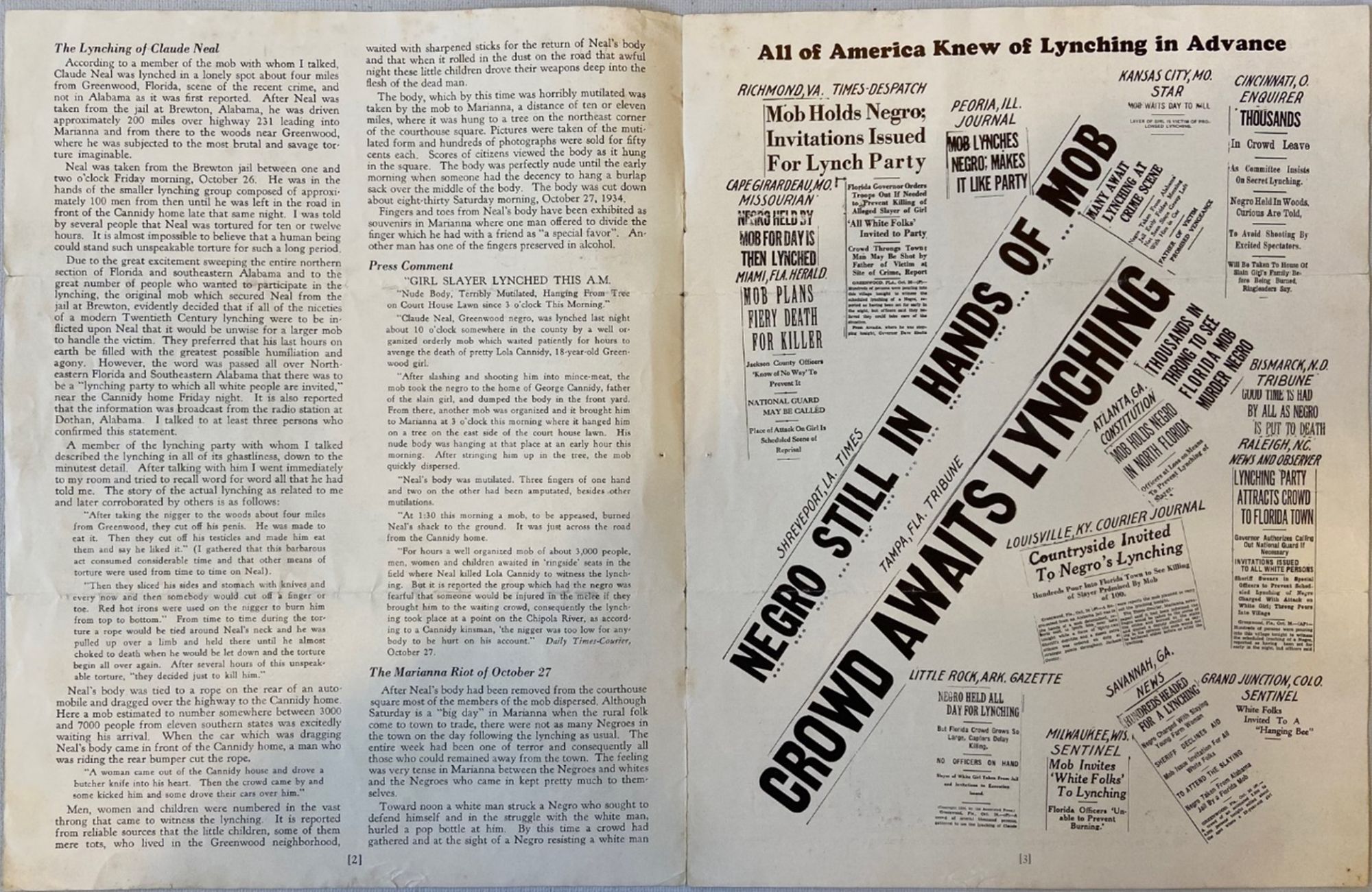 Cludge Neil Civil Rights Movement and Anti Lynching Advocacy NAACP Report on Claude ...