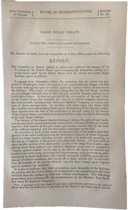 Osage Indian Treaty, about Kansas - 1868. Osage Native American.