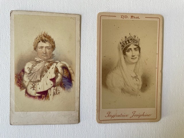 Item #18001 Two CDVs of Napoleon and his Wife Josephine in Royal Regalia. Napoleon Bonaparte.