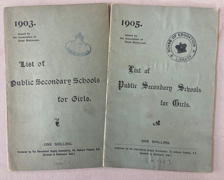 Item #18010 2 Pamphlets Listing Secondary Schools for Girls in English Counties, 1903 and 1905. England Women's Education.