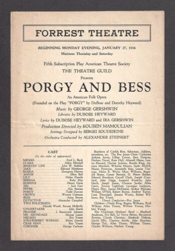 Item #18129 Playbill from George Gershwin's "Porgy and Bess," 1936. George Gershwin.