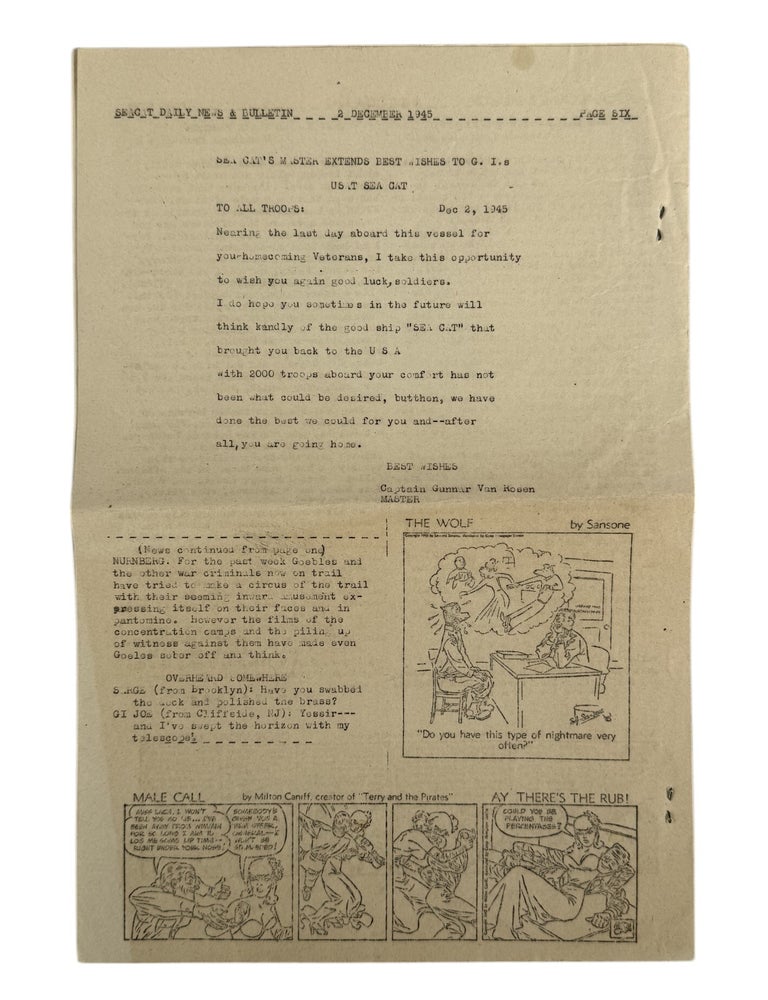 Item #18192 Sea Cat Sailor's Newspaper from Aboard Naval Baleo-class submarine, 1945. Navy Sea Cat News.