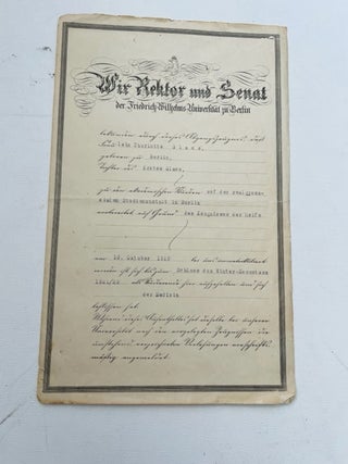 Item #18297 Medical Diploma for Female Doctor in Germany 1919. Germany Women in Medicine