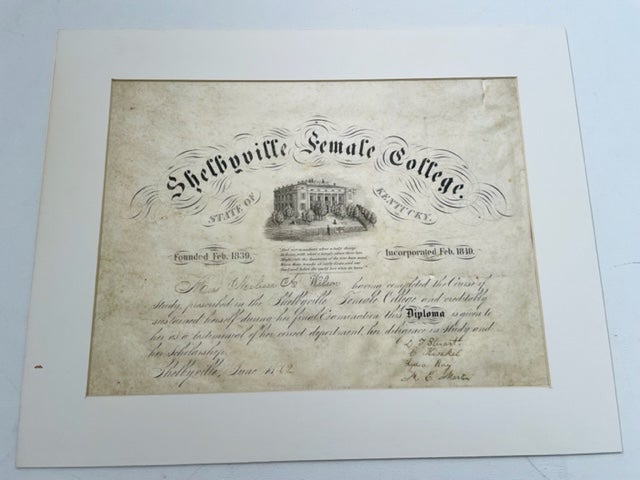 Item #18302 1862 Kentucky Women's College Diploma. Women's History Women's Education.