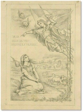 Item #18416 Nineteenth Century Pencil Drawing of Joan of Arc with St. Michael the Archangel....