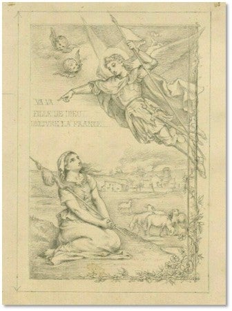 Item #18416 Nineteenth Century Pencil Drawing of Joan of Arc with St. Michael the Archangel. France Joan of Arc.