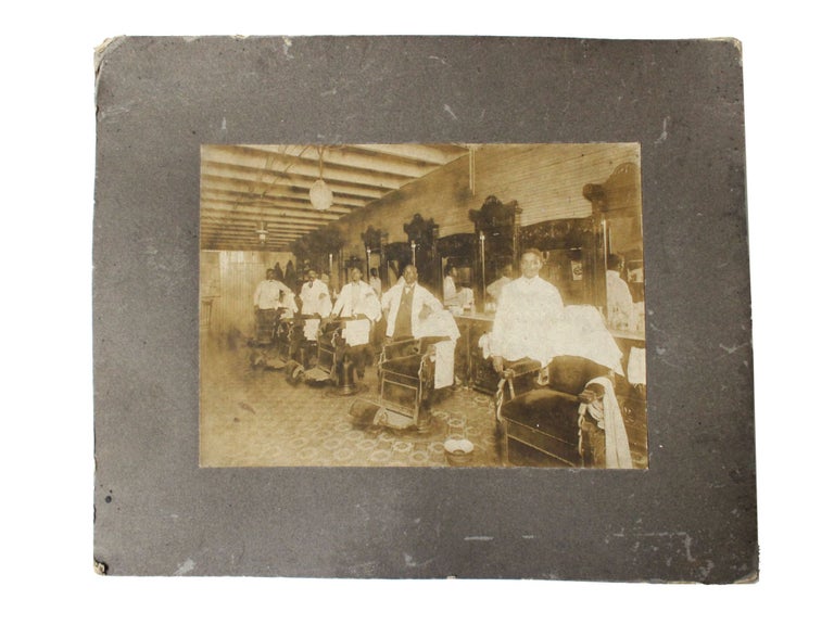 Item #18460 Large Original Photograph of African American Barbers in Shop, Early 1900s. Barbershop African American.