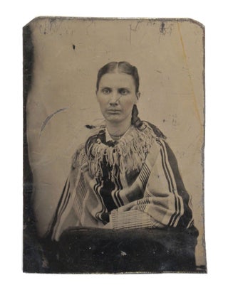 Portrait of Mexican Woman in Sarape Tintype, 19th Century. Tintype Latino.