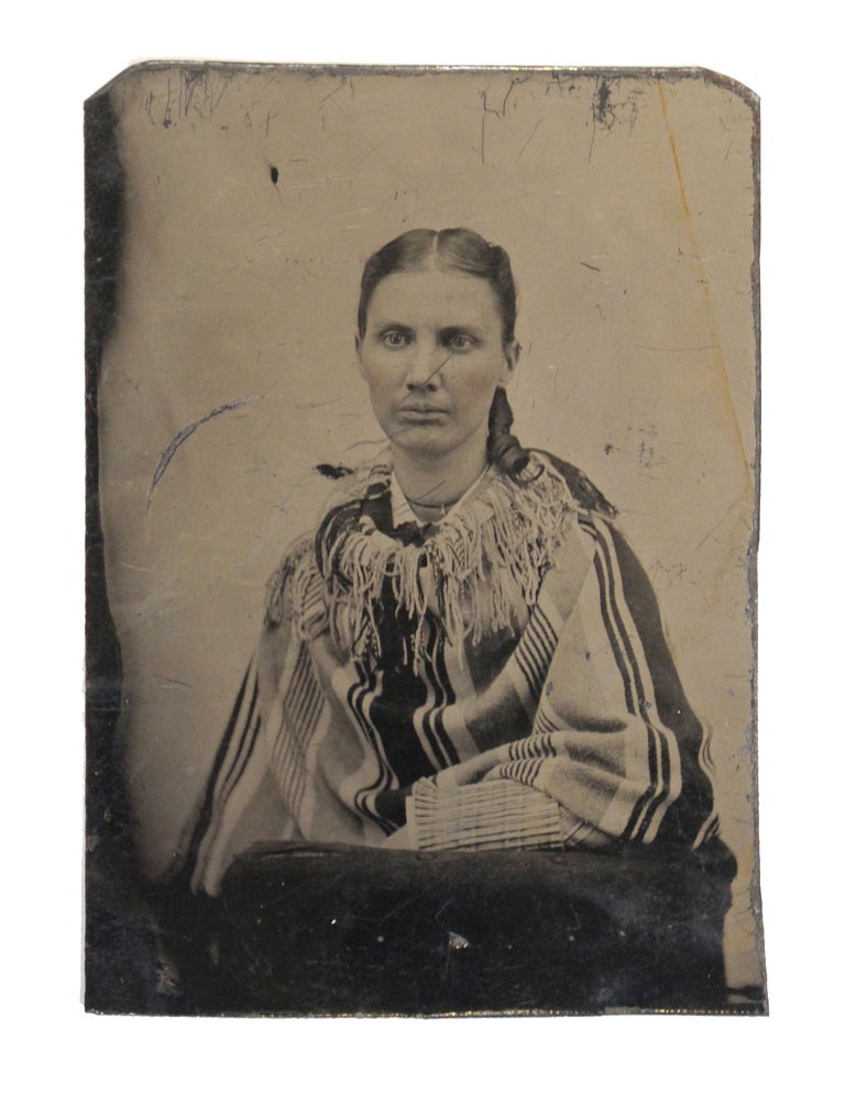 Item #18486 Portrait of Mexican Woman in Sarape Tintype, 19th Century. Tintype Latino.