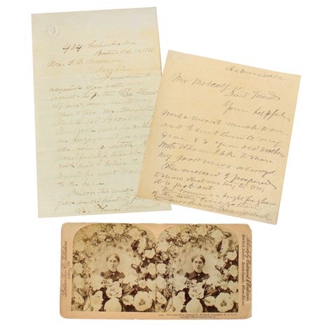 Item #18551 Archive of Autograph Letters Signed by Suffragist Frances Willard with Stereoview. Frances WILLARD.
