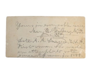 First Female Surgeon and Medal of Honor Recipient Mary Edwards Walker Autograph Note Signed. Mary WALKER.