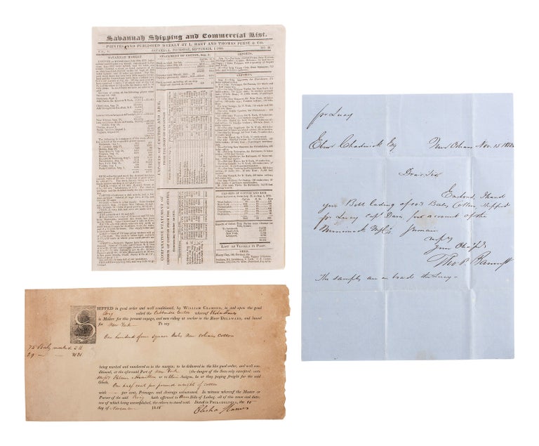 Item #18589 A group of three early 19th-century documents related to Southern cotton production. Archive Southern cotton production.