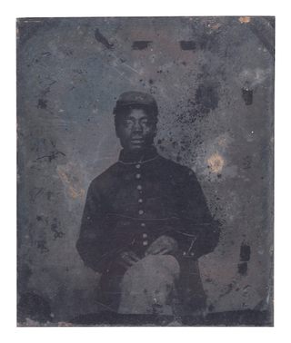 Item #18599 Civil War Tintype of African American Cavalryman, Likely Taken in the Field. African...