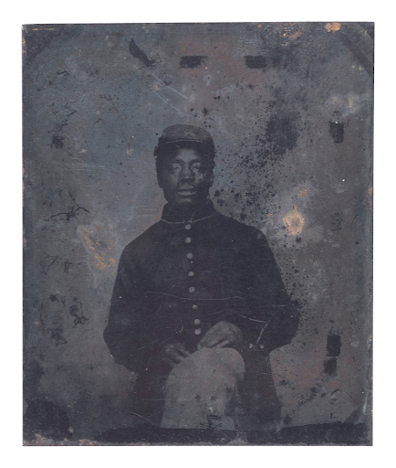 Item #18599 Civil War Tintype of African American Cavalryman, Likely Taken in the Field. African American US Colored Troops.