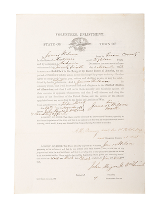 First African American troops in the CIVIL WAR: Document for a Black Soldier, James. 1st Kansas US Colored Troops.
