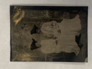 Early Tintype Photograph of two African American Women in Victorian Dresses. Tintype African American.
