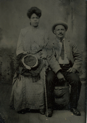Interracial Couple Tintype Photograph of an African American Woman with a Caucasian Man. Tintype Interracial Couple.