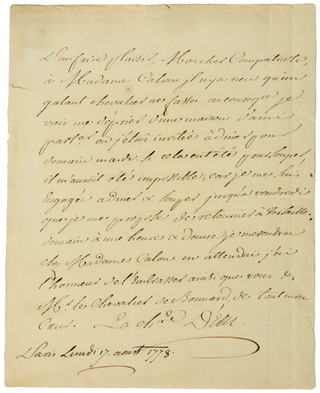 Item #18663 1778 Chevalière d'Eon Autograph Letter Signed Only a Year After Her Official Gender...